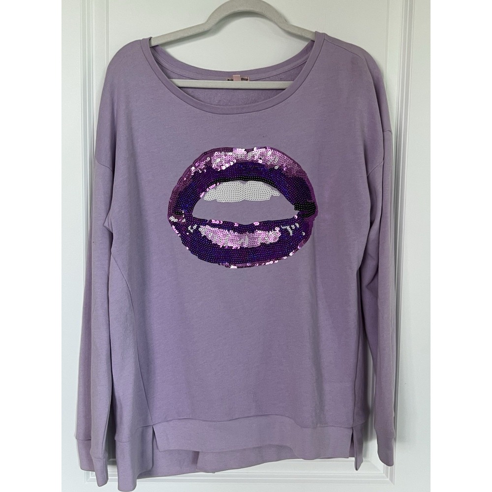 Juicy Couture Lilac Sequin Glamour Lips Pullover Sweatshirt Size XL